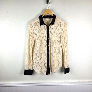 Vanessa & Virgina Elegant Lace Button-Up Blouse - Cream and Black Sz 04